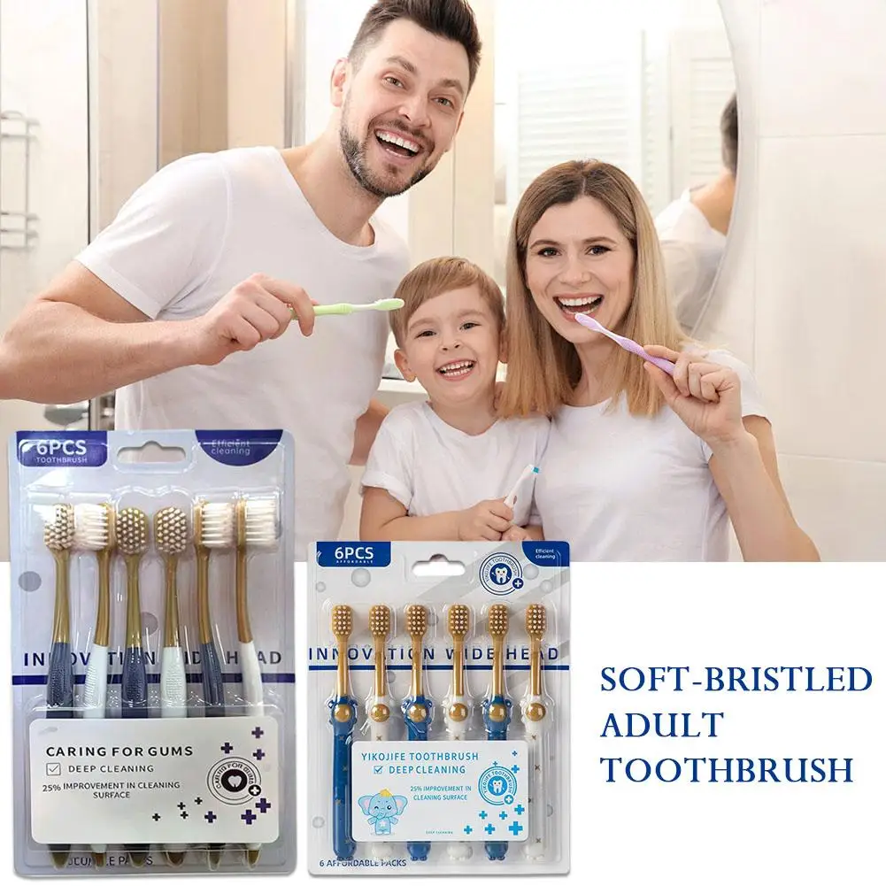 6 Pack Soft Bristle Toothbrush for Sensitive Teeth & Gums, Gentle Plaque Removal for Adults Kids Clean Teeth And Protect Gums