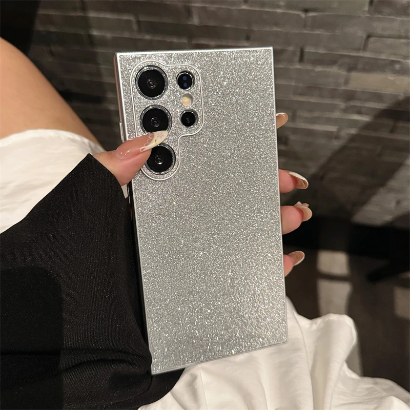 Luxuriöse, glänzende, glitzernde, stoßfeste, matte Hülle für Samsung Galaxy S25 S24 S23 S22 Ultra Plus, Kameraschutz, funkelnde Abdeckung