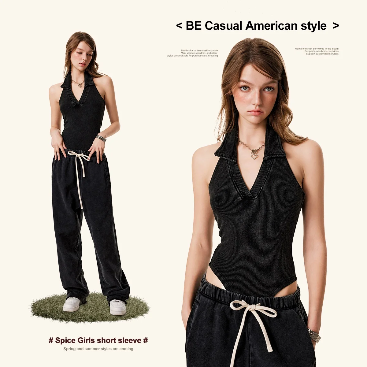 

American Street Sle Off-oulder Ne Hanging V-Ne Sexy Sweet Spicy Bal Jumpsuit Women's Summer New Arrival Cotton S...