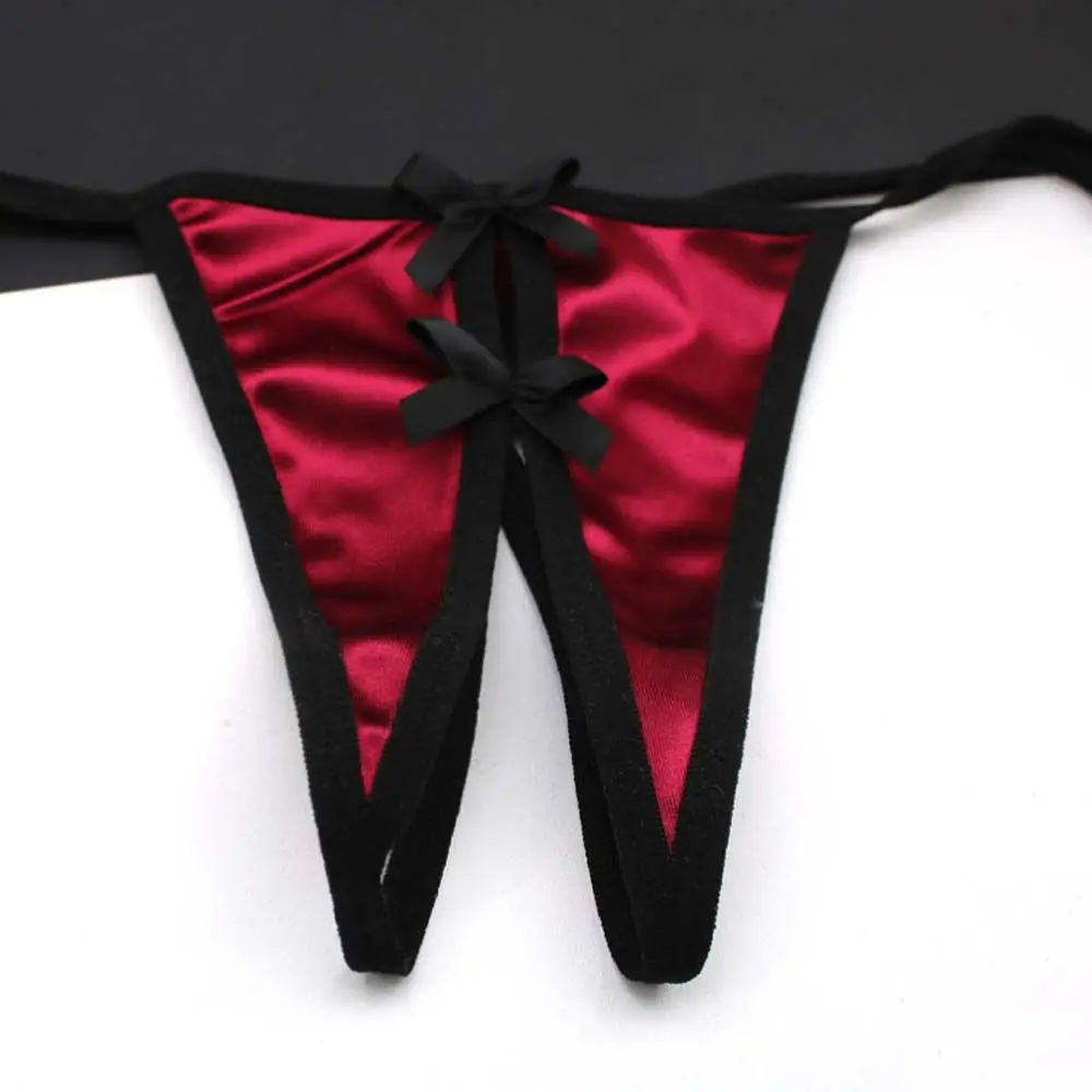 Transparent Sexy Open Crotch Satin Solid Color Low Waist Women Panties Underwear Sex Thongs T-Pants