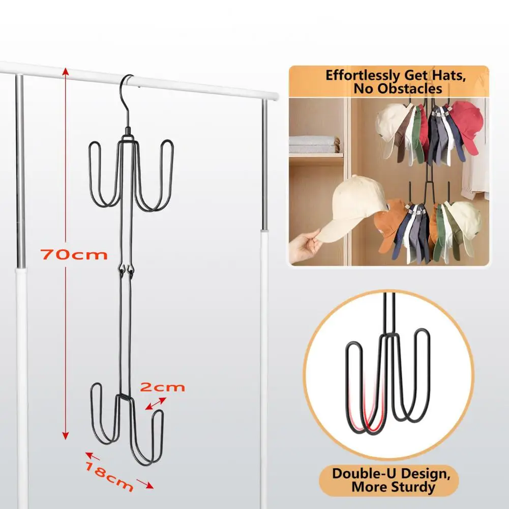 Closet Accessory Organizer 360-degree Rotating Hat Hook Organizer Rack Corrosion-resistant Cap Storage Strong Load-bearing