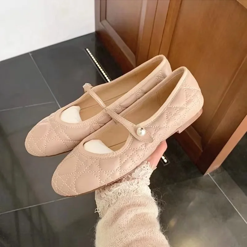 جلد طبيعي ماري جين مسطح Bot oes المرأة ربيع الخريف جولة رئيس الانزلاق على Princ الباليه الشقق الحلو Sle