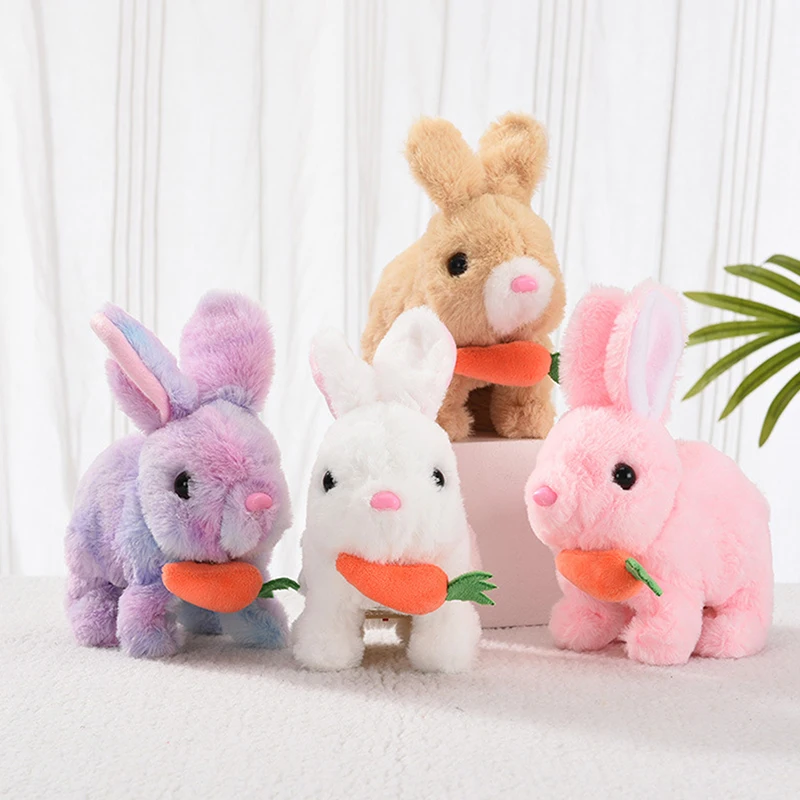 Electric Plush Rabbit Toy Walking Jumping Squeaking Tail Wagging Stuffed Bunny Doll Interactive Plush Toy For Kid Gift