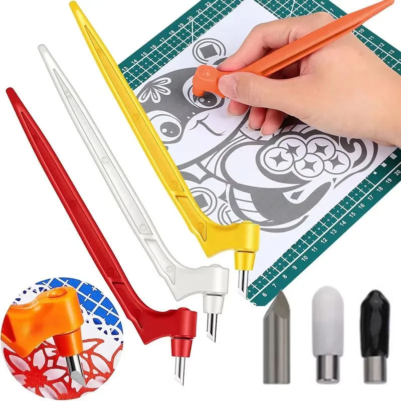 1/2set 360 Steel Rotating Blade DIY Art Cutting Tool Craft Cutting Knife Safety Cutter Paper Knife with Blades Cutting Pen