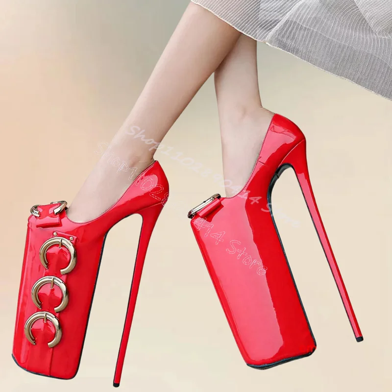 

Metal Buckle Red Belt Fastener High Platform Pumps Slip On Women Shoes Stilettos High Heels Sexy Party 2024 Zapatos Para Mujere