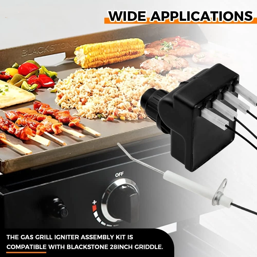 Grill Igniter Assembly Kit Push Button BBQ Igniter with 4pcs Electrode Igniter Wire for Blackstone 28inch Propane Griddle