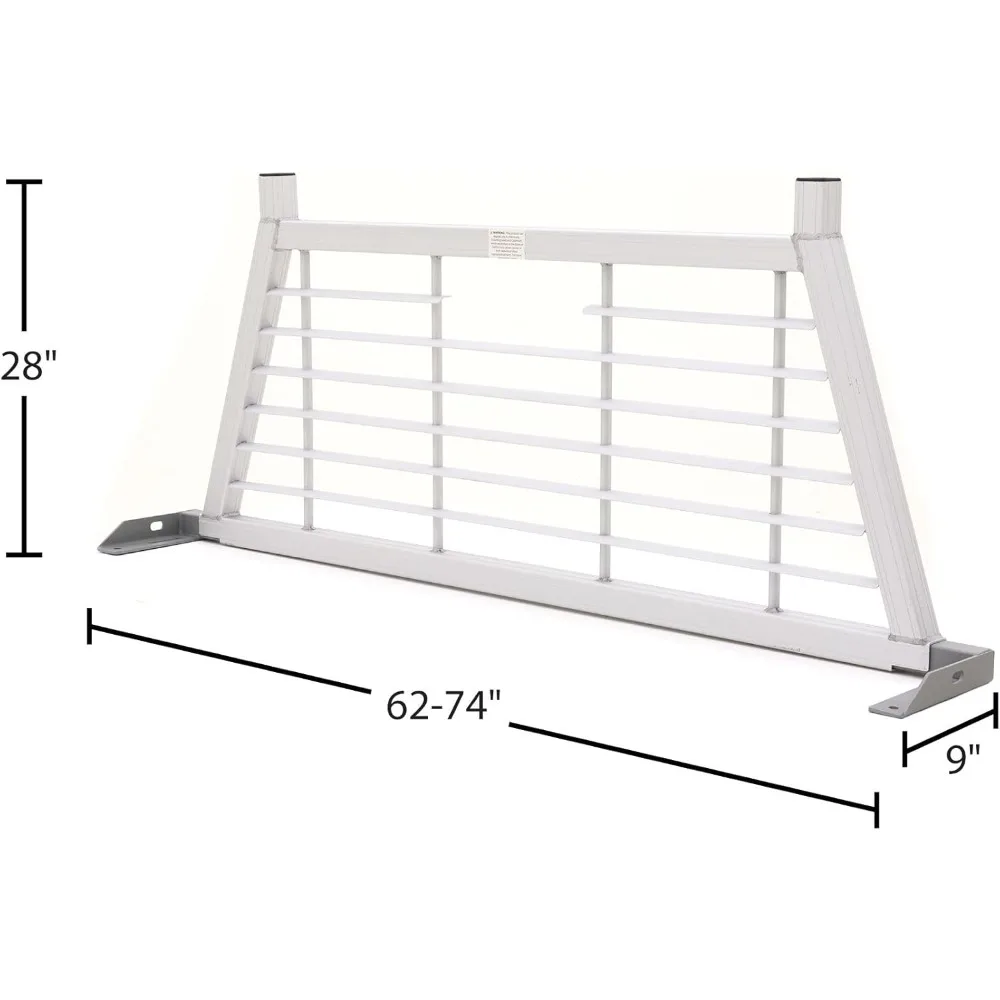 Adjustable Aluminum Truck Headache Rack 62-74W, Brake Light Cutout, Anodized Finish, Enhanced Safety and Style