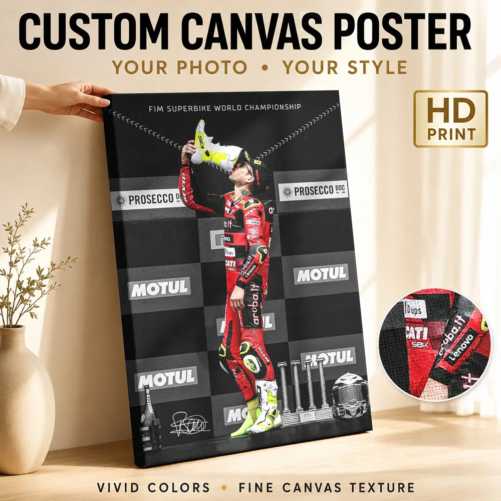 Alvaro Bautista Victory Canvas Print Poster Bold Action Design Wall Art With Customized Photo For Racing Studio Ideal Rider Gift