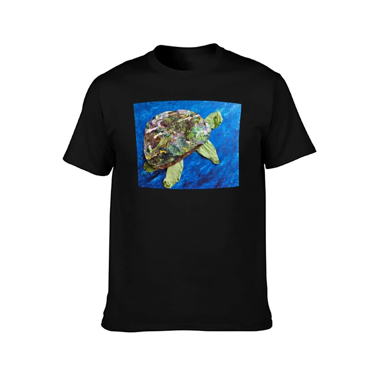 Gordon the Endangered Sea Turtle (Mixed-Media) T-Shirt Labor Work Casual T-Shirt