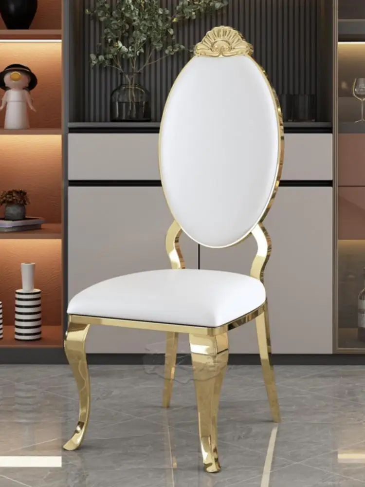 Silla de comedor ligera de lujo de acero inoxidable de alta sensación de cuero de microfibra para el hogar, salón de banquetes de alta gama, restaurante de lujo, hotel