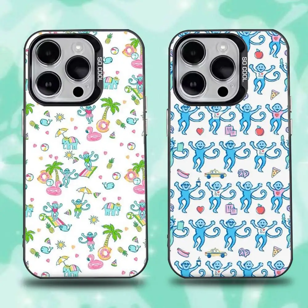

Preppy Blue Monkeys Pattern Phone Case For iPhone 16,15,14,13,12,11,Pro,Max,Plus,Mini,XS,SE Anti Fall Black Matte Hard Bumper