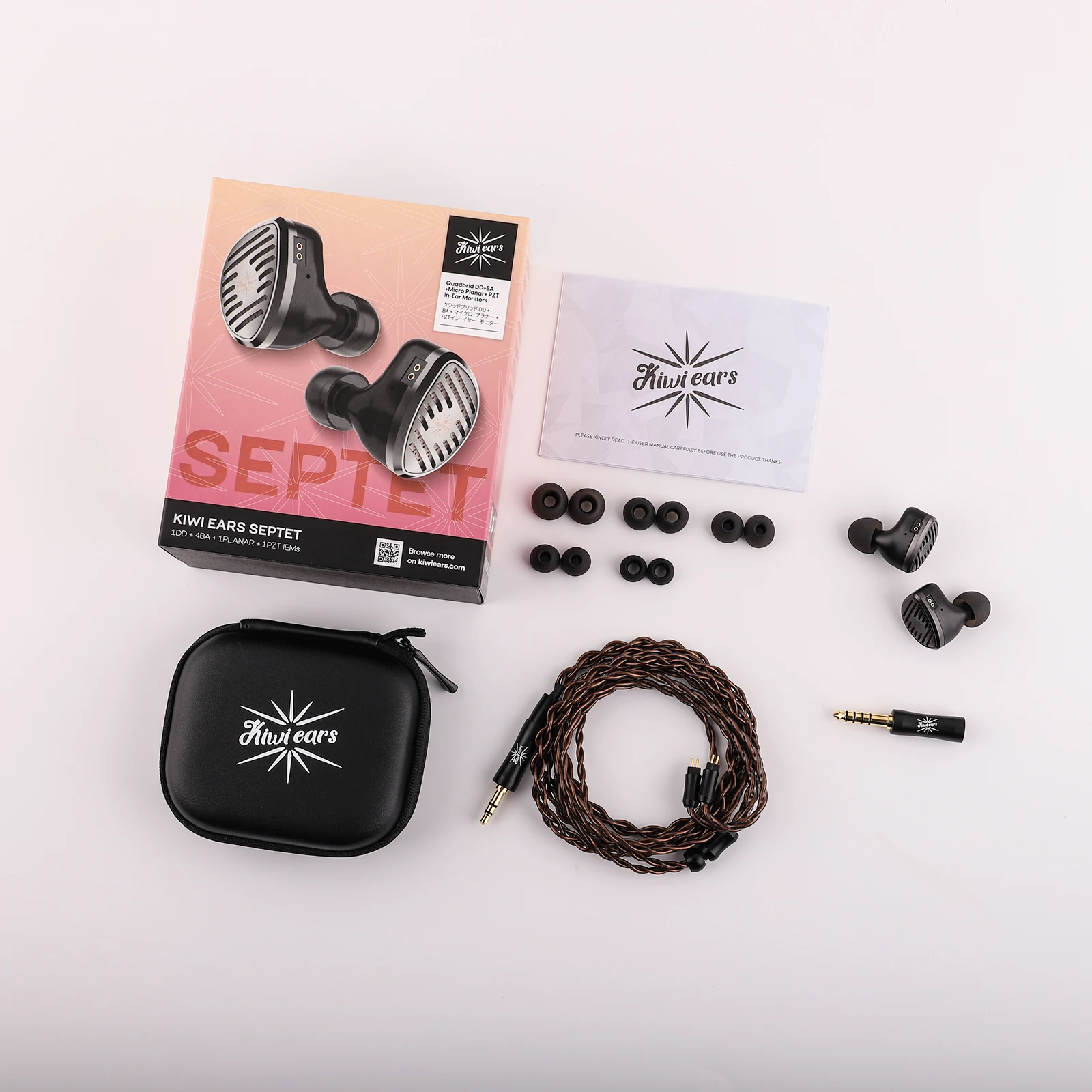 Pre-order Kiwi Ears Septet 1DD+4BA+1 Planar+1 PZT Quadbrid IEM Earphone Wired Earbuds with  Engaging and Balanced Tonal Balance