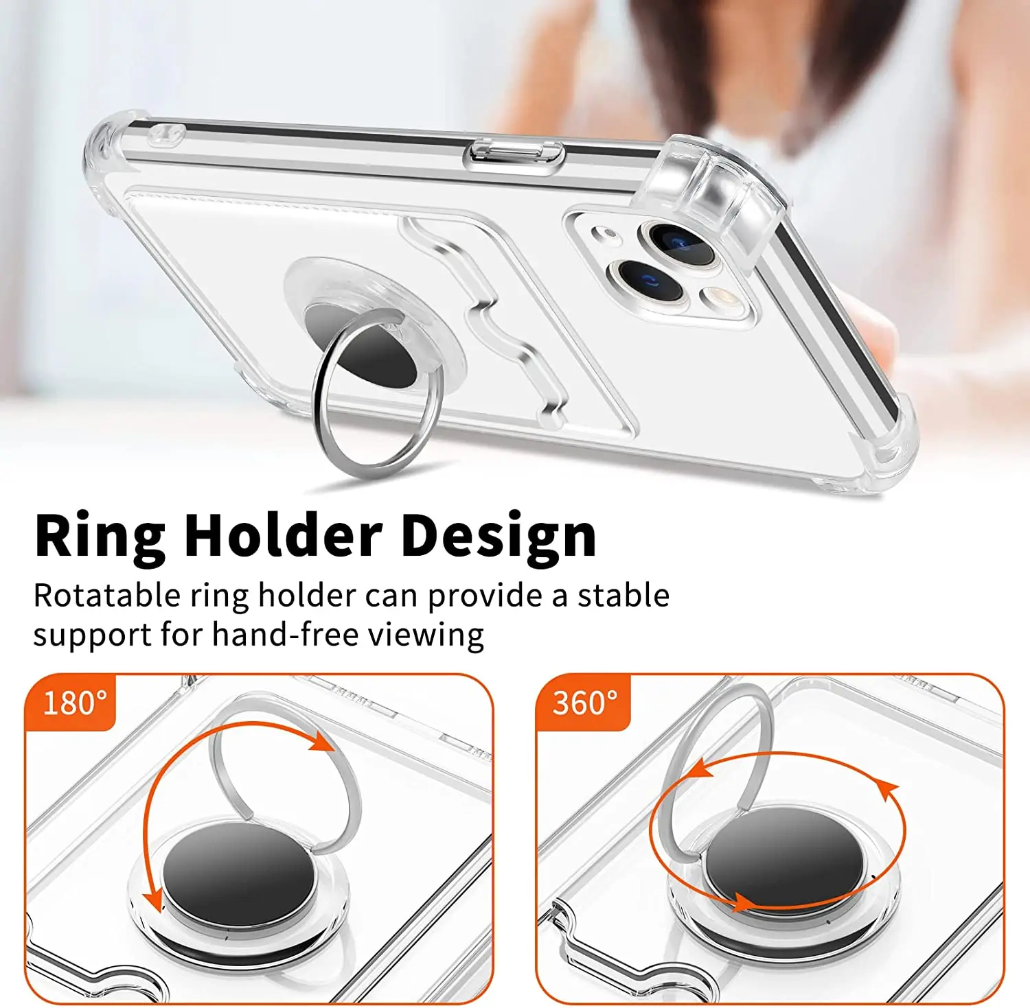 Ring Holder Card Slot Shockproof Soft TPU Clear Case For Huawei Mate 50 Pro 40 30 P50 P60 P40 Honor 50 70 80 X8 Nova 9 10SE