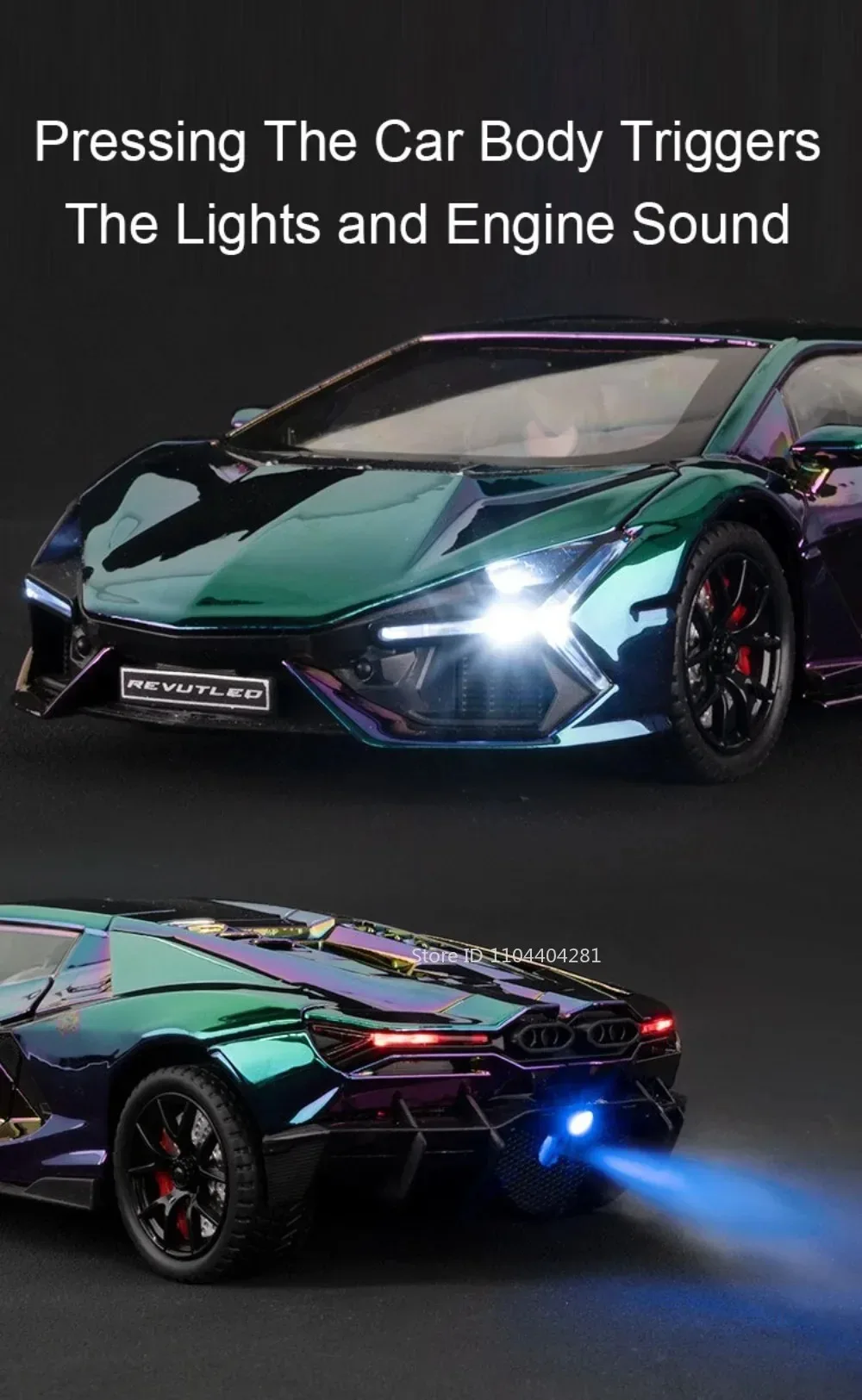 1:24 Lambor Revuelto Legierung Sportwagen Druckguss Modell Spielzeug Türen Geöffnet Sound Licht Zurückziehen Miniatur Autos Freund Urlaub Geschenk – Detail 6