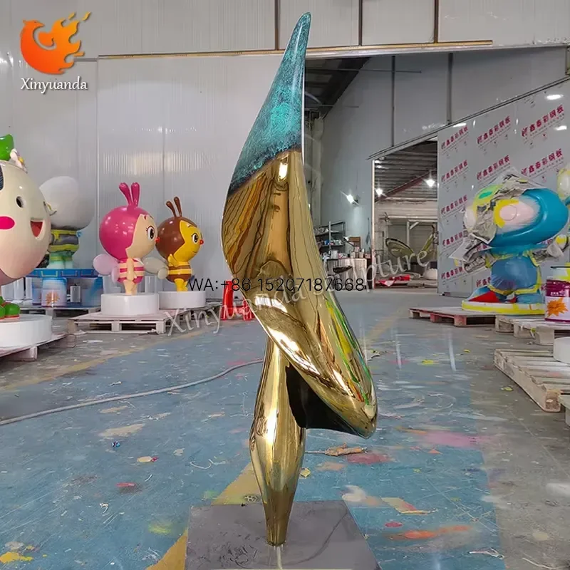 Wmwmnu Modern Abstract Art Sculpture Gold Plated Steel Wind Statue Black Base Interior Home Decor Metal Crafts