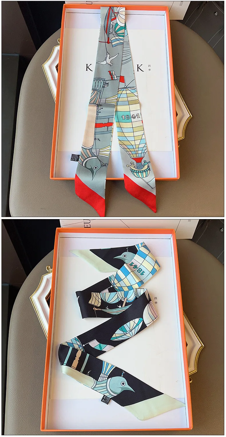 الراقية الطيران بالون طباعة الشريط حقيبة يد وشاح التعادل الشريط تقليد الحرير الشريط الصغير نمط المرأة