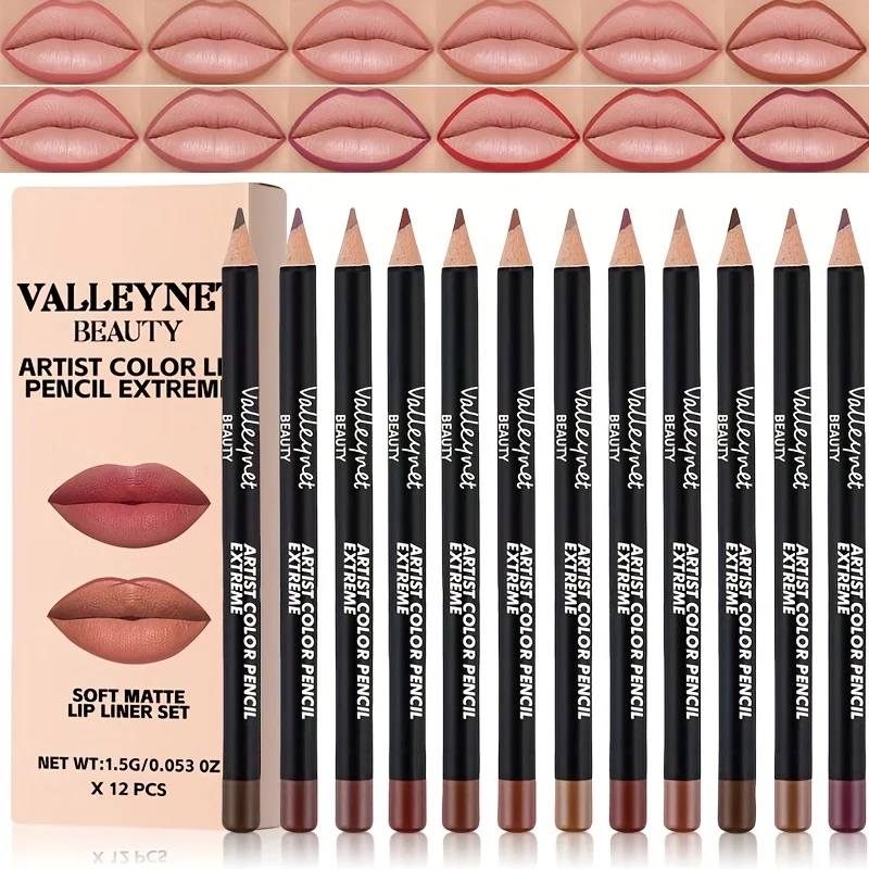 Set di matite per labbra in velluto opaco impermeabile a lunga durata da 12 colori Impermeabile ad alta pigmentazione per il trucco delle labbra per l'applicazione quotidiana delle ragazze