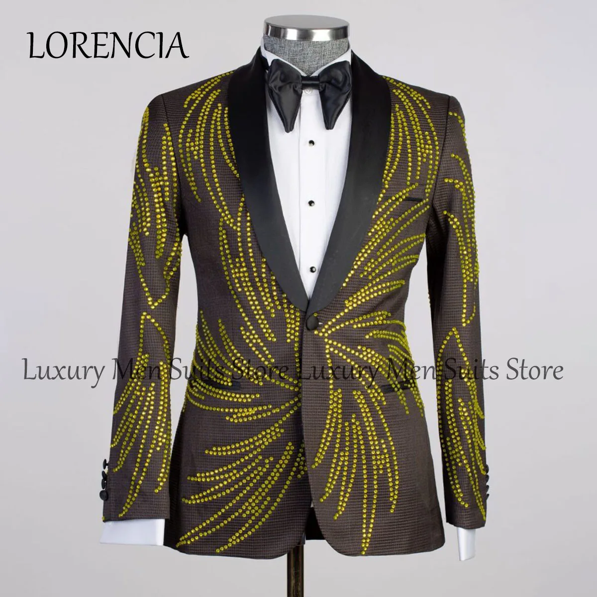 Sparkly Diamond Tuxedos Men Suits 2 Pieces Sets Slim Fit Groom Wedding Prom Blazers Pants Outfit Terno Masculino Completo