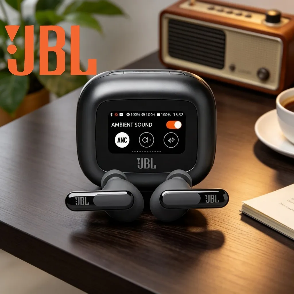 JBL LIVE BEAM3 Colorful Pod Auriculares Bluetooth Inalámbricos con Cancelación de Ruido, Pantalla Táctil, Micrófono, Resistentes al Agua y de Largo Alcance