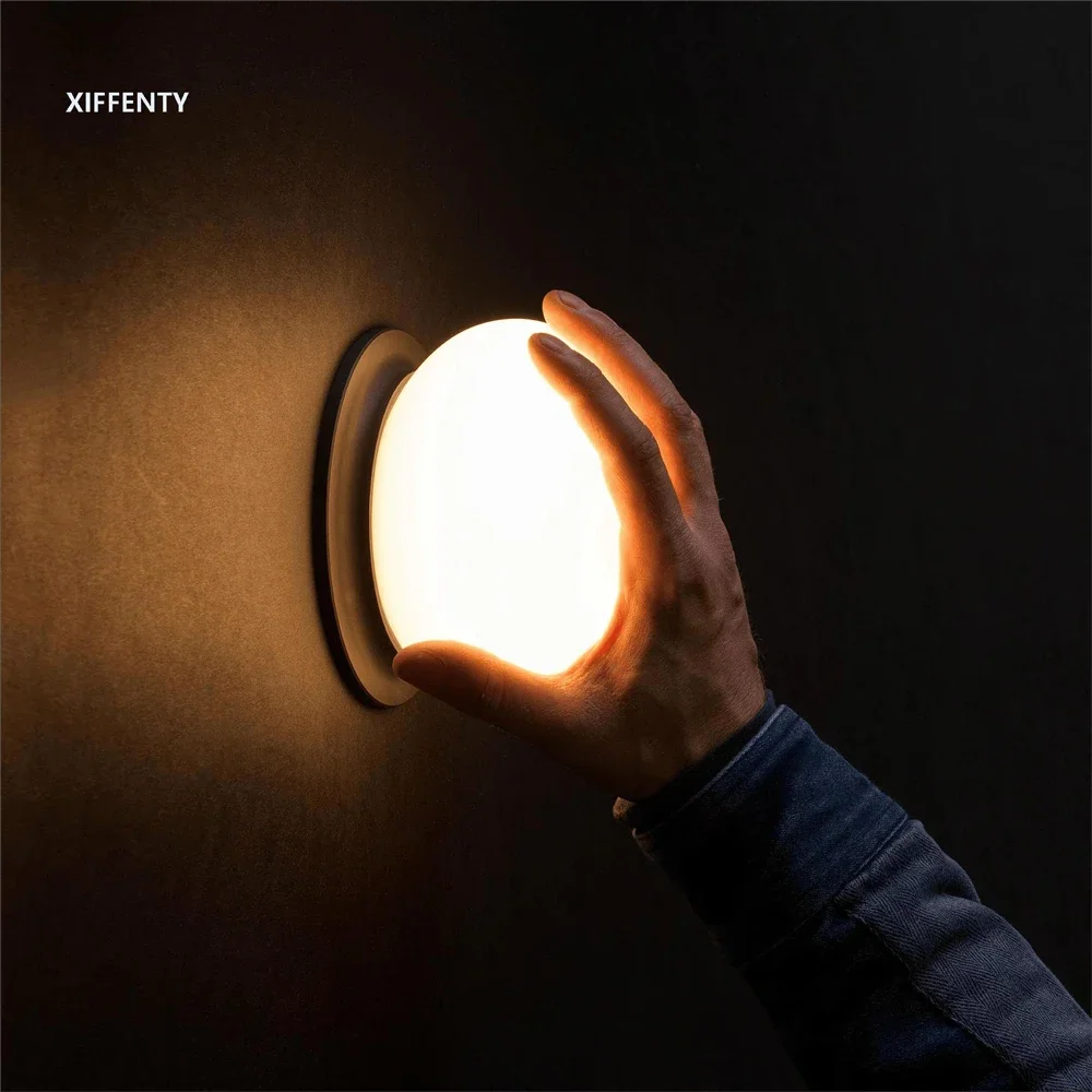 Waterproof wall lamp Oblate ball copper glass bathroom living room hallway bedroom bedside lamp