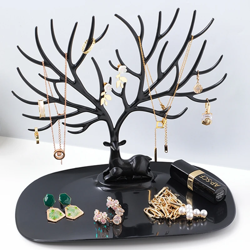 Jewelry Display Stand Tray Antler Tree Storage Racks Black White Deer Earrings Necklace Jewelry Organizer Holder Make Up Decor