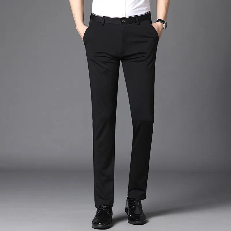 Men\'s Dress Pants High Quality Elastic Formal Suit Pants Business Casual Trousers Non-Iron Slim Fit Fashion Korean Black Blue