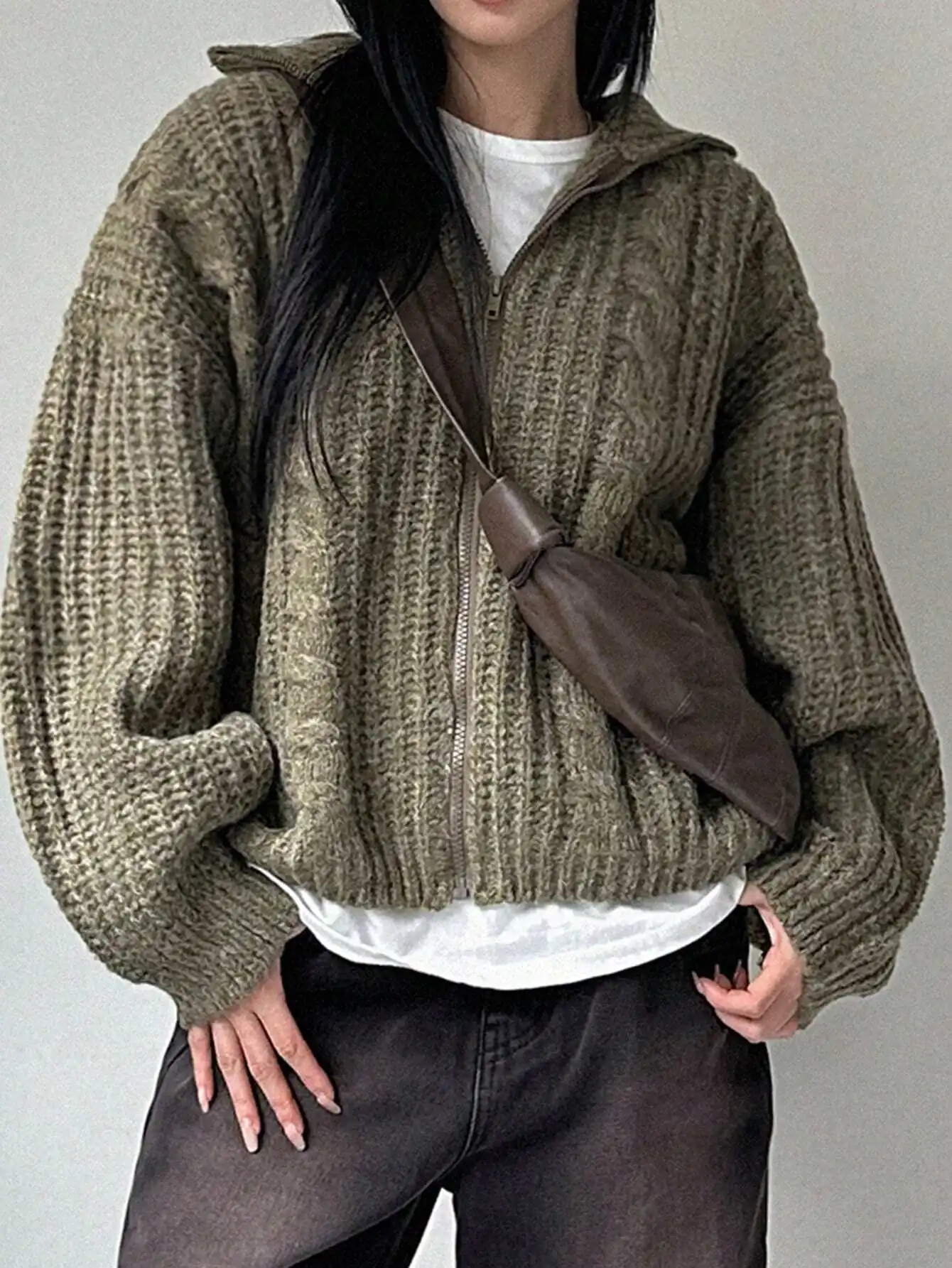 

Кардиган Dazy-Less с заниженной линией плеча и молнией спереди, топ-жакет с рукавом три четверти