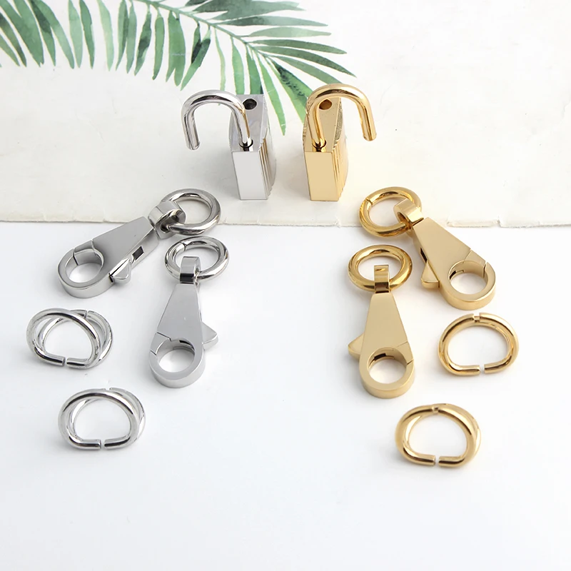 1/5Sets Stainless Steel Metal Rectangle Hanger Clasp Locks For DIY Craft Handbags Purse Bags Belt Buckles Hardware Accessories