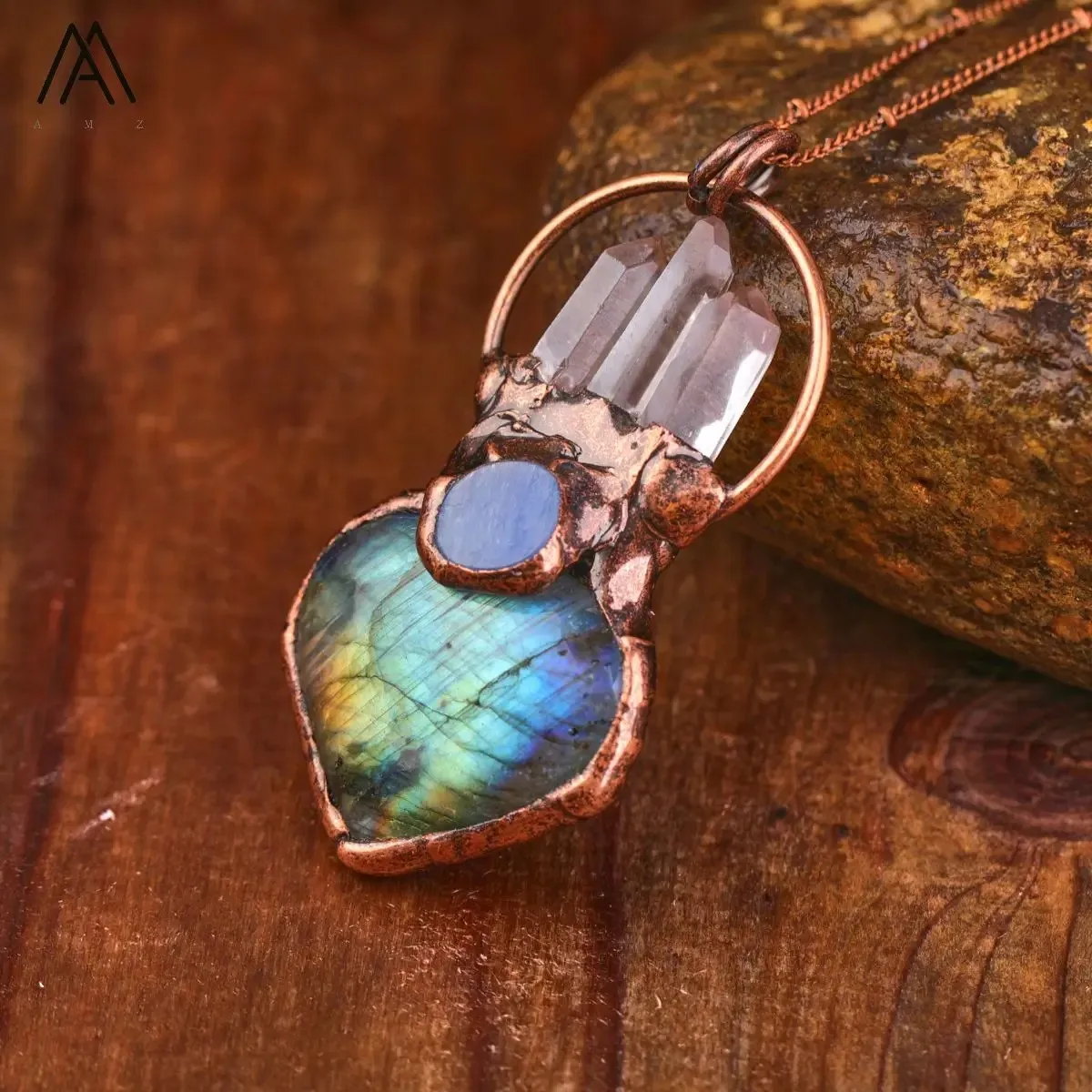 Coeur Flash Labradorite Antique Bronze plaqué pendentif collier femmes guérison cristal Vintage collier pour hommes bijoux cadeaux