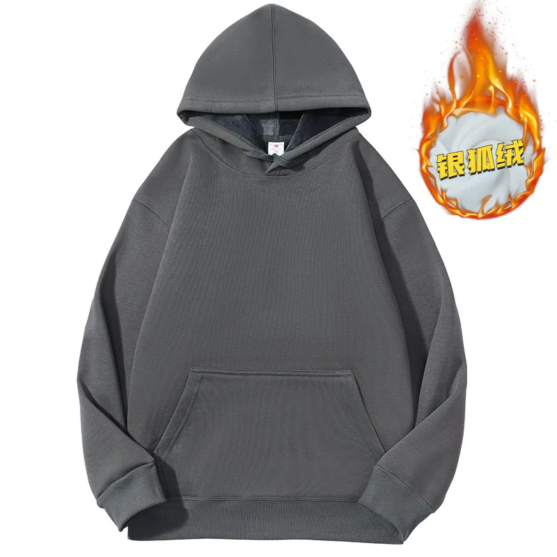 

Unisex Hoodies Autumn Winter Man Women Sweater Solid Color Fleece Lined Hoodie Warm Loose Fleece Hooded Top