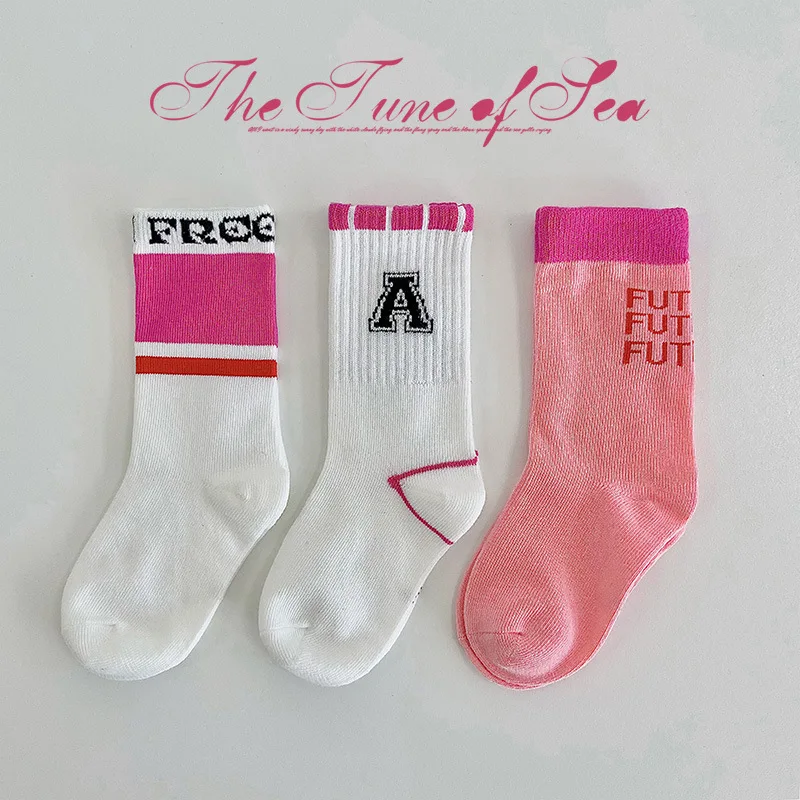 1-12T Baby Cotton Socks Kids Boys' Mid Calf Socks Striped Letter Sporty Socks Boys Girls Spring Autumn Socks