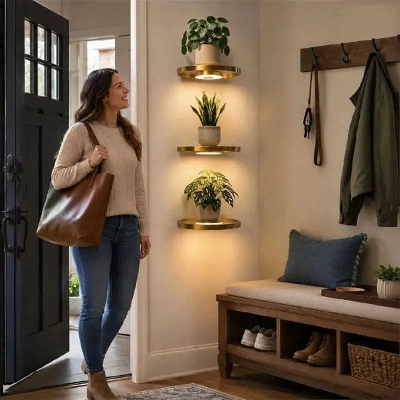 [NEWA64Z!】 Floating Wall Mount Display Rack With LED Light-Rechargeable Support Shelf For Small For Home Decor And Greenery Item