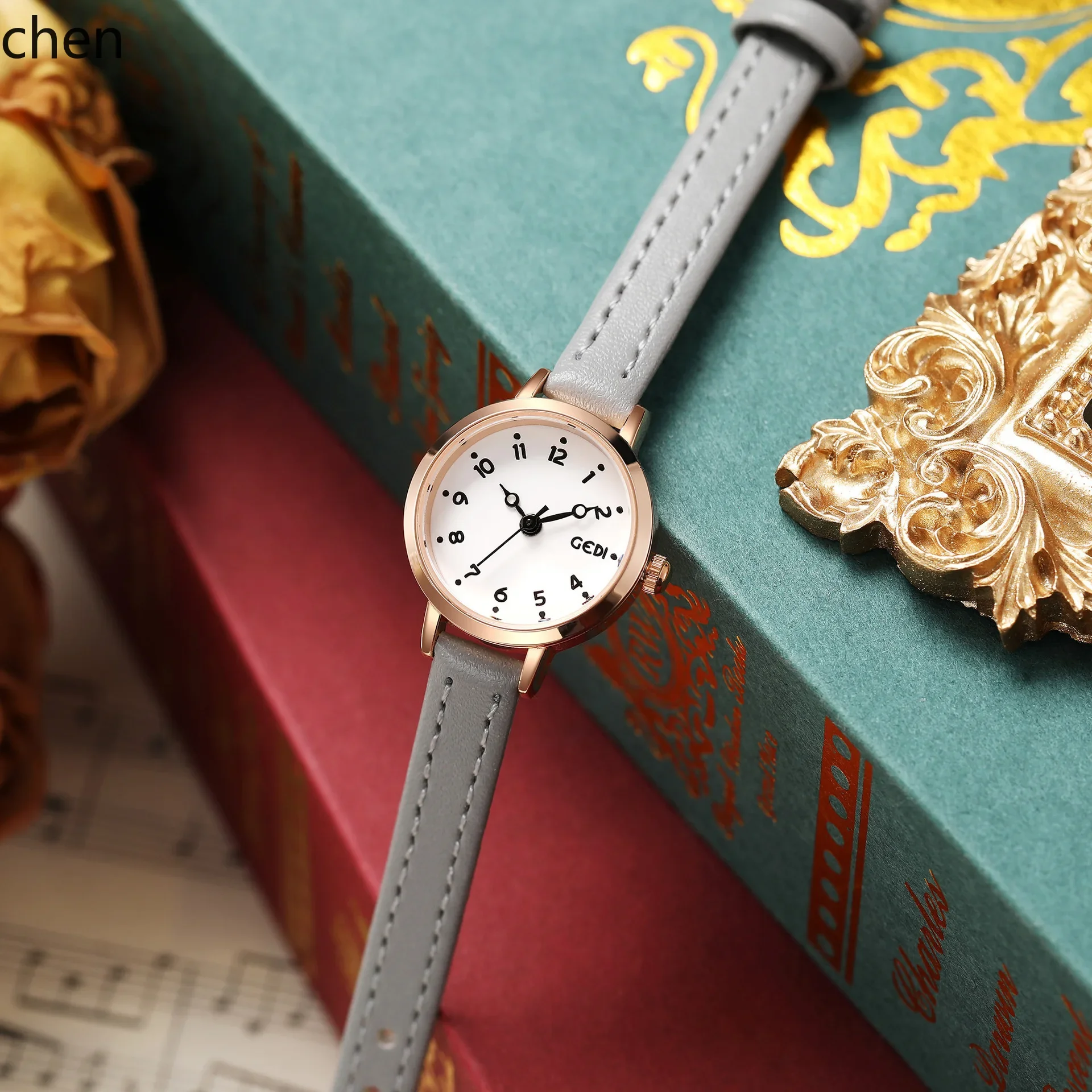 

V9 minimalist small dial women's watch - vintage high-end business leather strap waterproof quartz watch