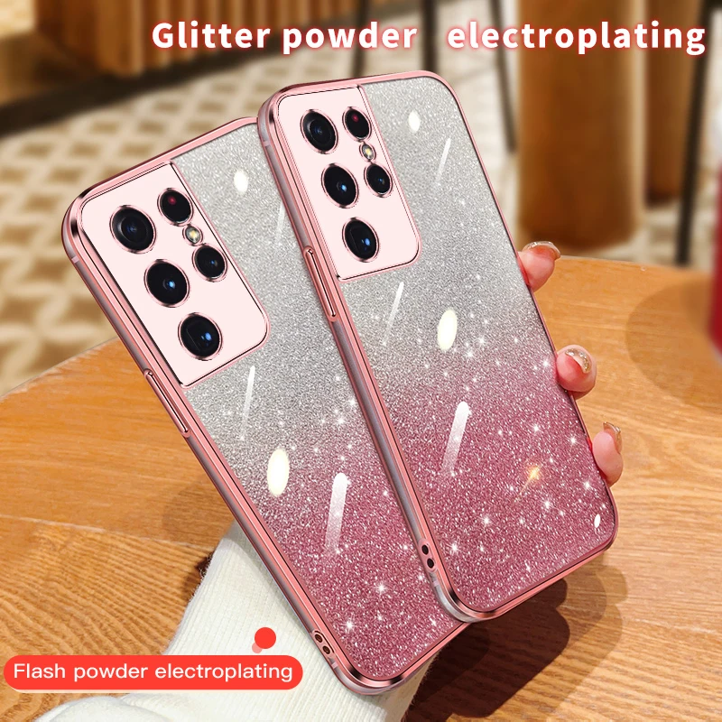 Electroplating Bling Star Sequins Phone Case For Samsung Galaxy S21 Plus S21 Ultra S21 FE Glitter Powder Sparkle Soft Back Cover