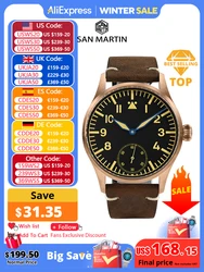 San Martin 41mm Cusn8 Brons Pilot Horloge NH35 Automatische Mechanische Mannen Horloges Militaire Eenvoudige Saffier 10Bar Lederen Relojes