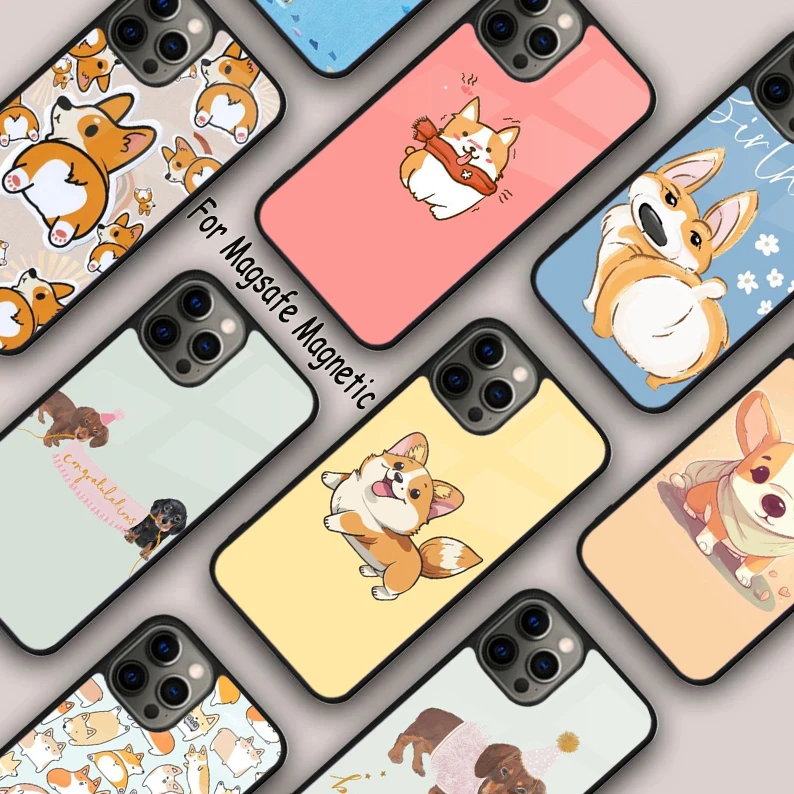 Cheerful Corgi Puppy Magnetic Phone Case For APPLE iPhone 16 14 13 12 11 Pro Max 15 Plus Wireless Charge With MagSafe Cover