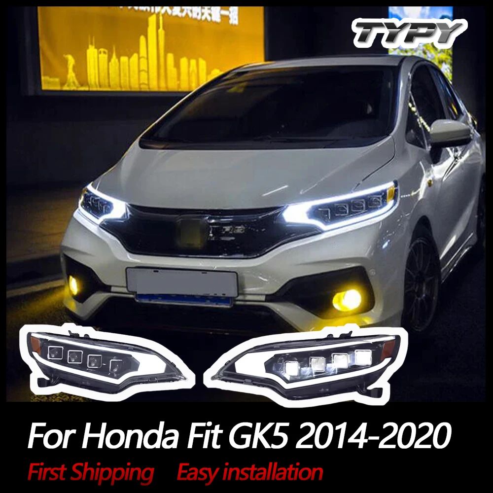 

Автомобильный фонарь TYPY для Honda Fit GK5, фары 2014-2020, DRL, полностью светодиодный проектор, 4 линзы, фары, указатель поворота