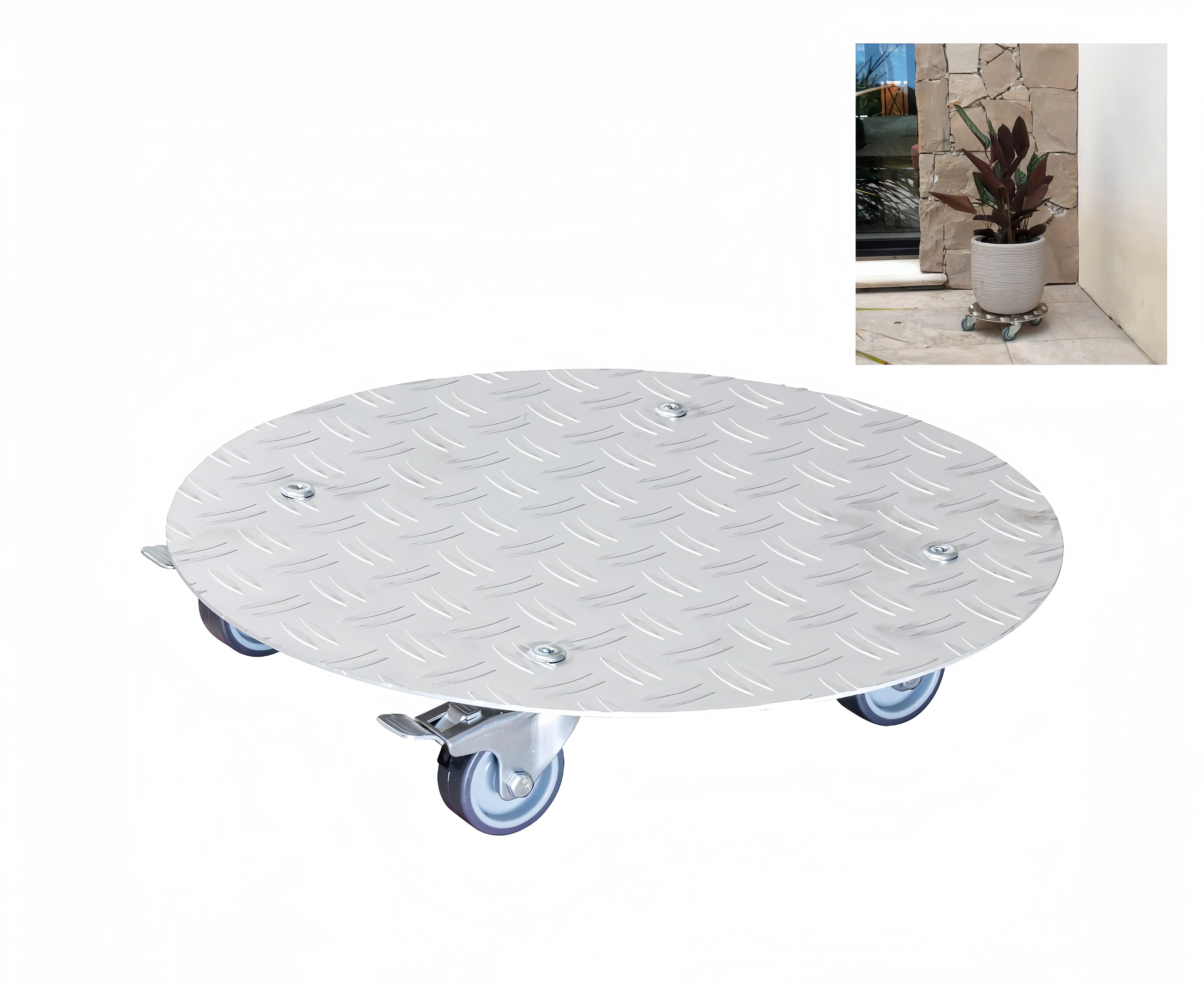 Rust  Non Slip Silver Round Aluminum Rolling Plant Caddy Lockable Casters Eco-Friendly Customizable Size for Garden Home Use