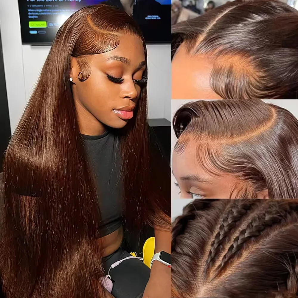 

Straight Hd Lace Frontal Wig 13x6 Chocolate Brown Lace Front Wig Human Hair 38 Inch 220 Density Transparent Lace Pre Plucked Wig