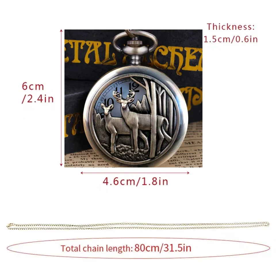 ساعة جيب كوارتز عتيقة ، سلسلة غزلان الغابات العميقة ، إكسسوارات ملابس الرجال والنساء ، ساعة حائط غير رسمية ، هدية الموضة