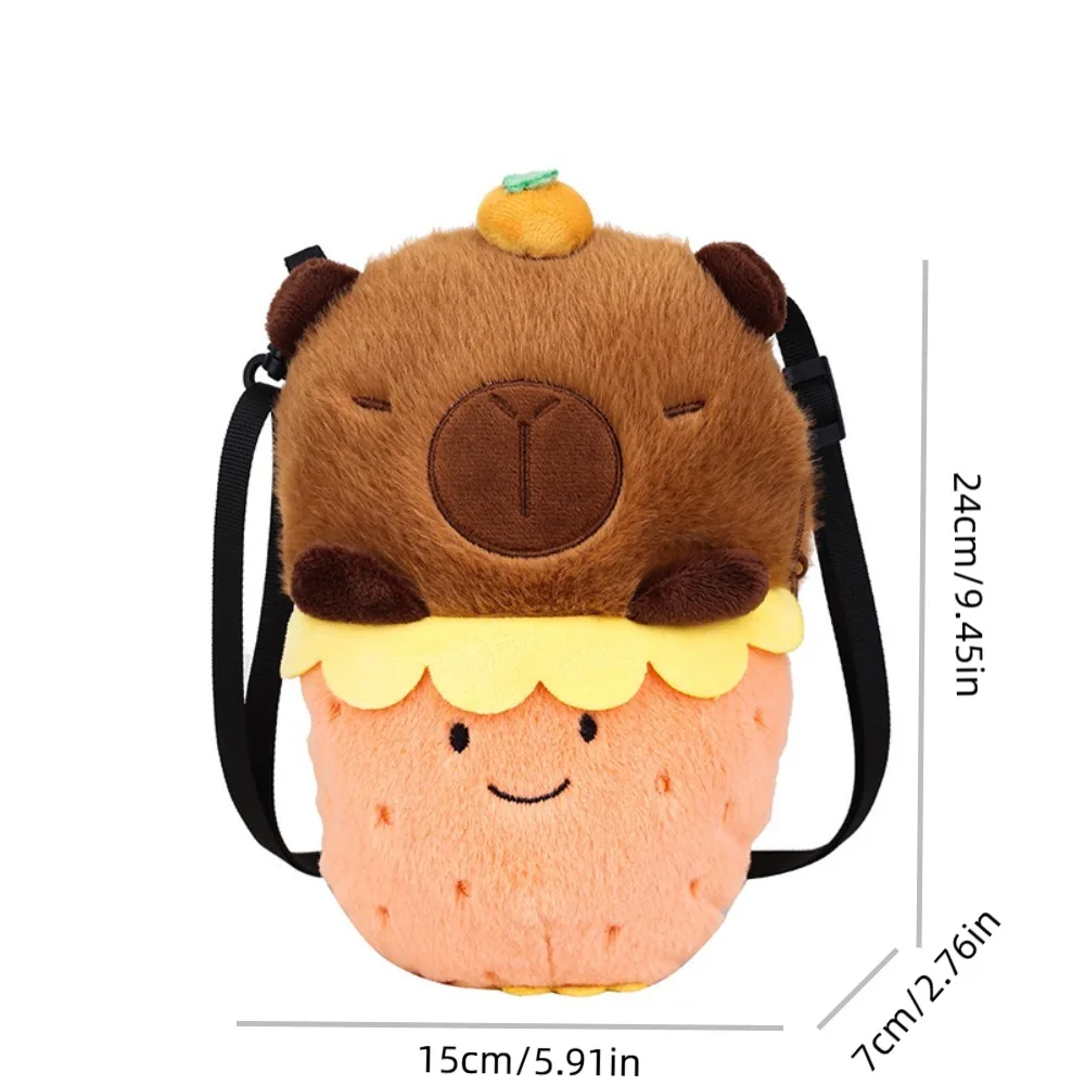 Radish Capybara Plush Shoulder Bag Zipper Stuffed Capybara Crossbody Bag Cute Large Capacity Cartoon Animal Bucket Bag School