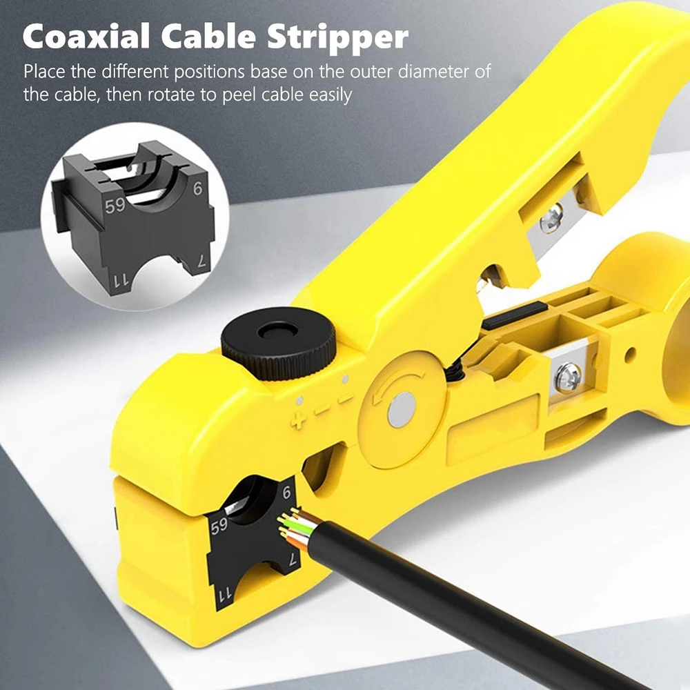 Hoolnx Adjustable Stripping/Cutting Tool Wire Stripper Cutter for Tel Ethernet Cable, Round/Flat Cables, Cat6 Cat7 RJ45 RJ11