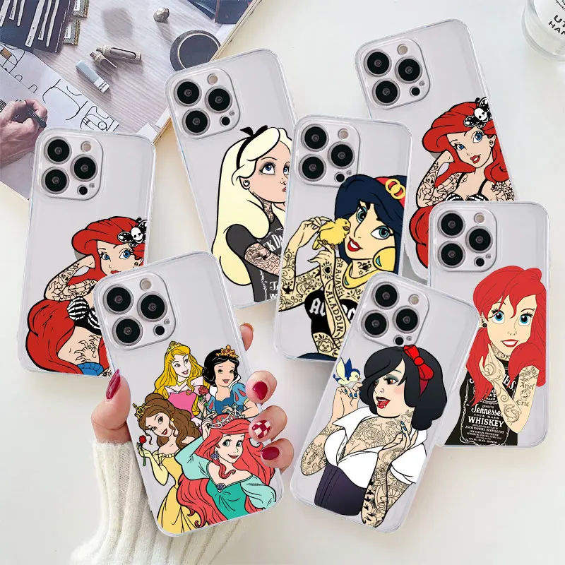 Disney Tattooed Princess Cover for iPhone 12 13 Mini SE 11 X XS 8 7 6S Plus 14 15 Pro Max XR 11 Pro 14 15Pro Silicon Soft Case