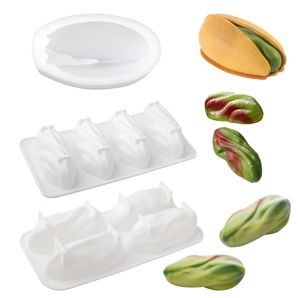 Food Grade Bakeware Single or 4-Cell Pistachios Design Silicone Mousse Cake Mould Kitchen Chocolate Mold Dessert Baking Tools
