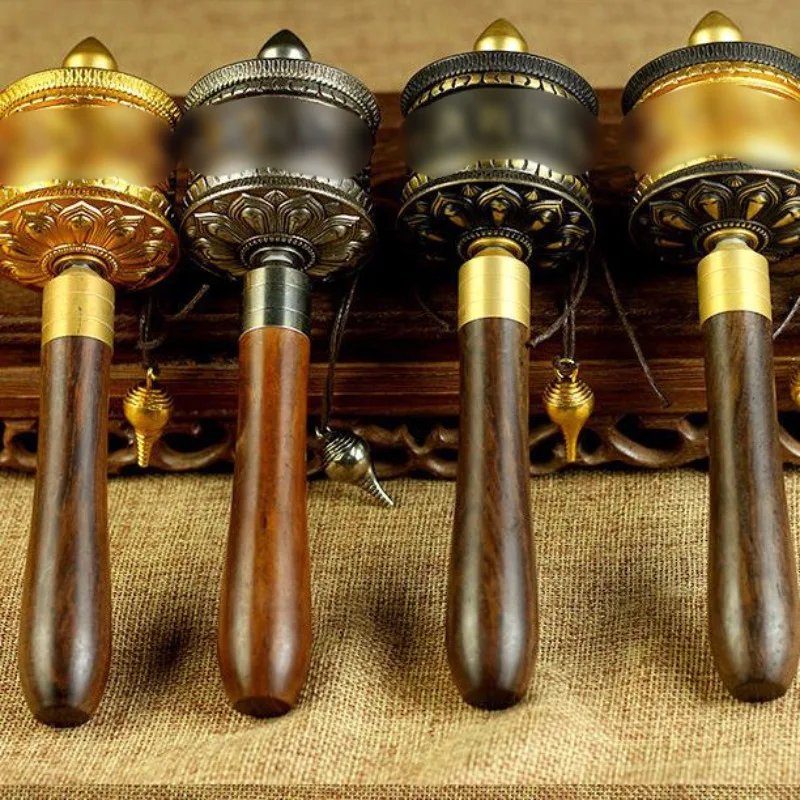 Prayer Drum Tibetan Hand-cranked Prayer Wheel Home Pure Copper Tibetan Hand-held Alloy Buddhist Feng Shui
