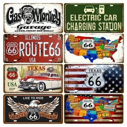 Garage Car Retro Route 66 lices Plate Metal Sign Poster On The Wall Tin Sign Vintage Poster Home Decor Art Decoration