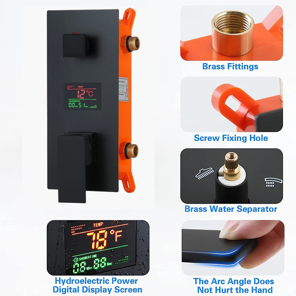 Imagem -04 - Kemaidi-conjunto de Sistema de Chuveiro de Banheiro Torneira Preta Display Digital Cabeça de Chuveiro de Chuva Misturador de Banho 23 Funções
