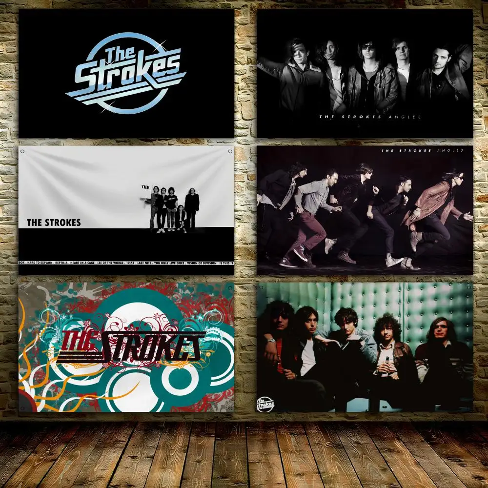 

THE S-STROKES Rock Band Flags 3x5 Ft Custom Banner For Garage Door Room Decor Wall Out Decoration With Metal Buckle