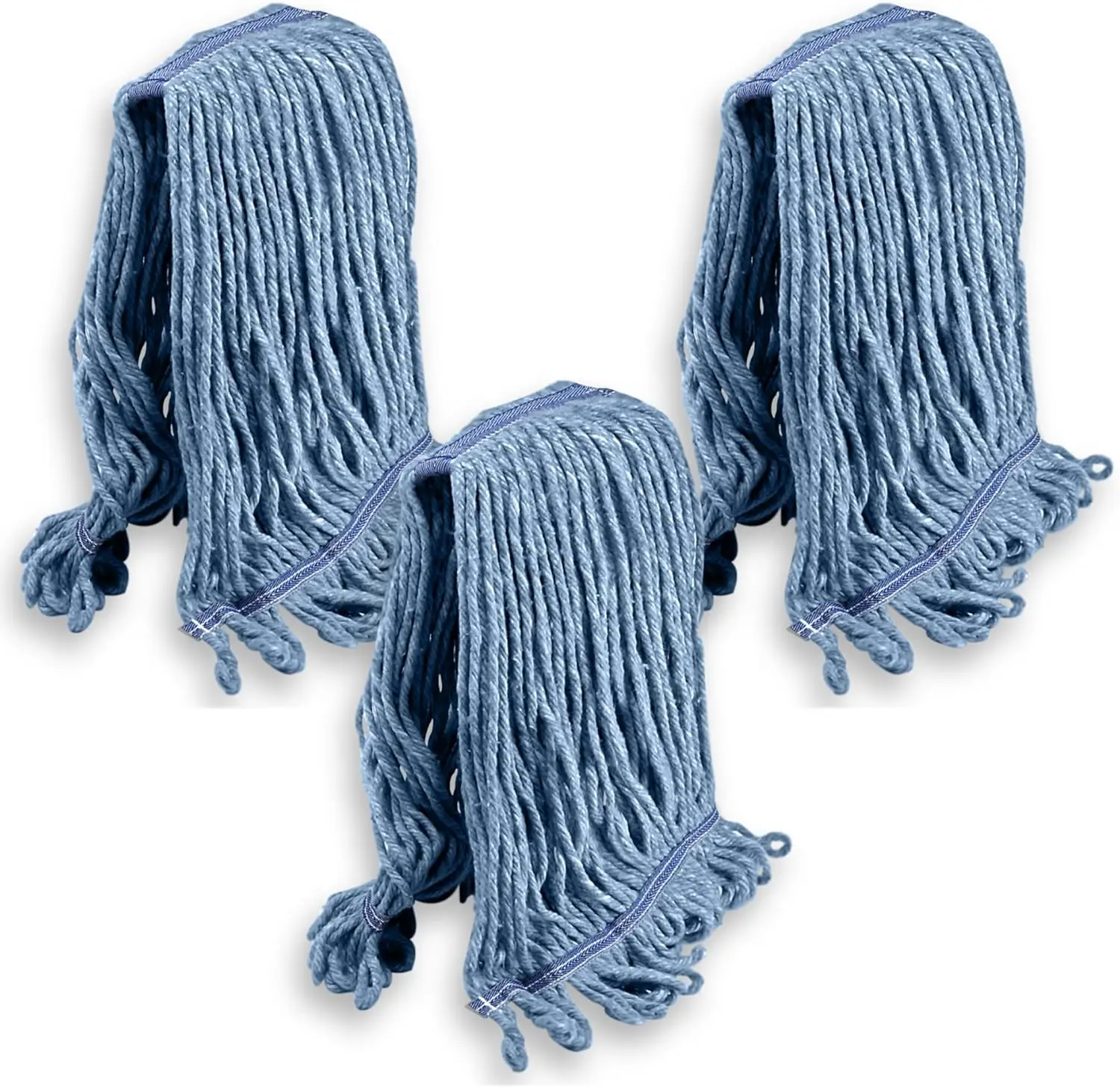 

Heavy Duty Commercial Mop Head Refill, Blue Cotton Looped End, Pack of 3 for Wet and Dry Cleaning