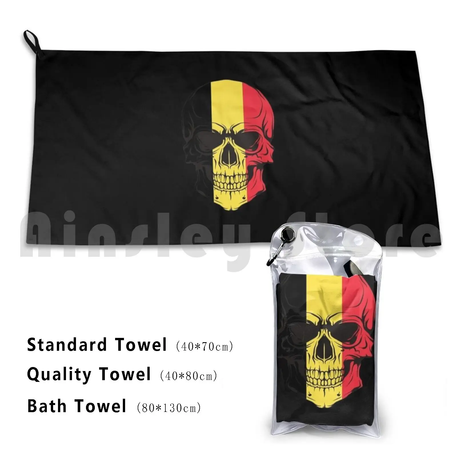 Towel Belgium Flag Skull Belgian Flag Skull 2782 Skull Decorated Skull Belgian Skull